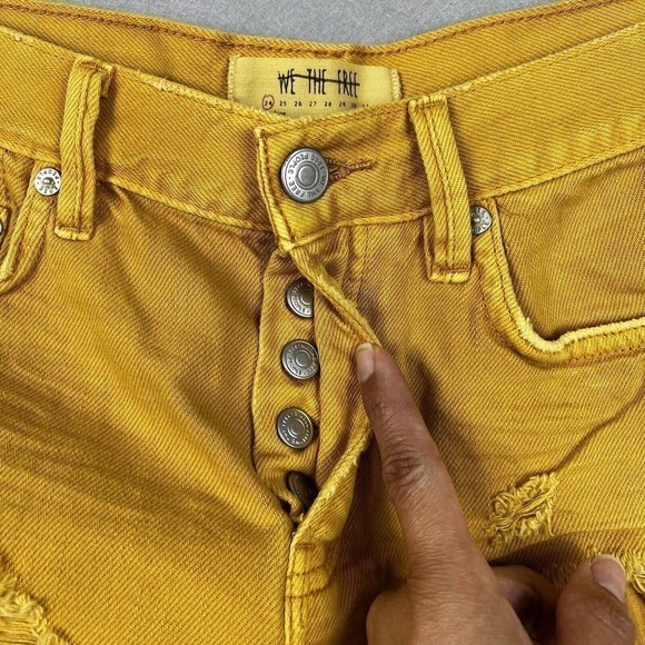 We The Free Cut-Off Denim Shorts Size 24 Mustard Yellow Raw Hem Distressed - Picture 7 of 9